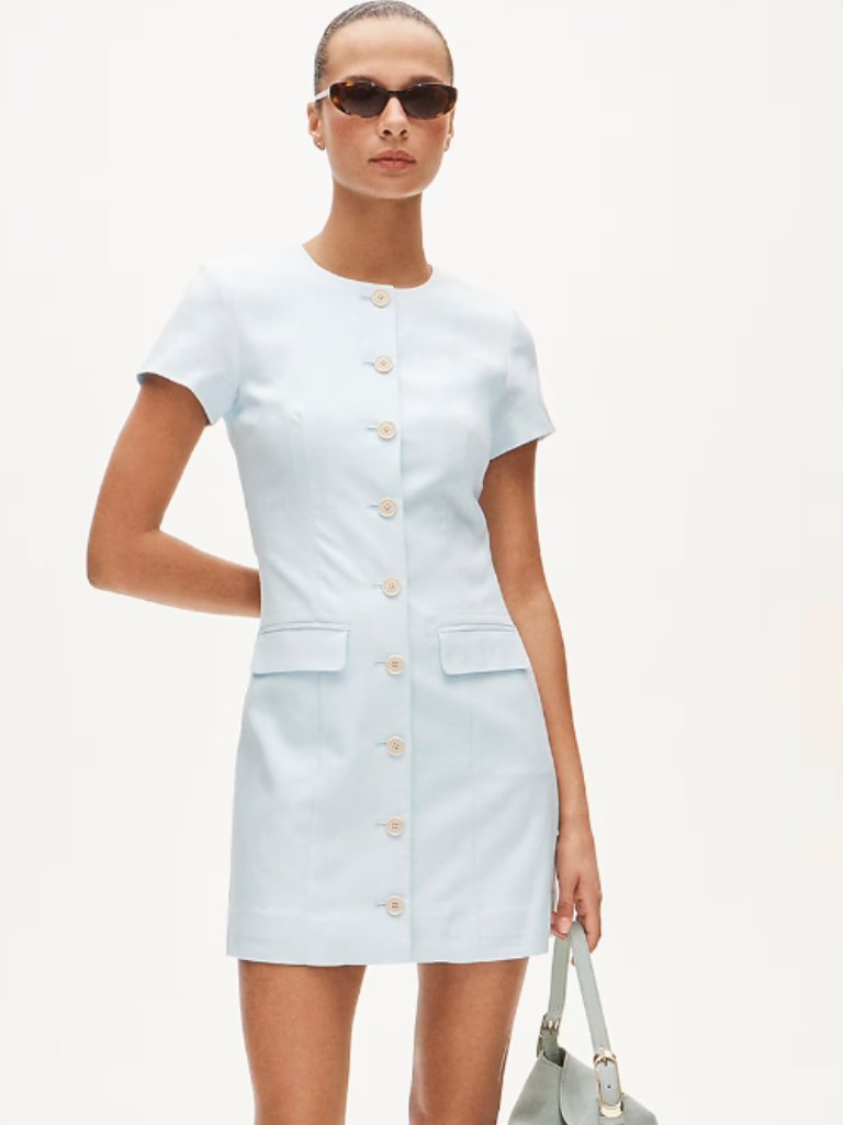 J Crew Tall Parc Dress In Gramercy Midday Skies Linen Blend Nwt